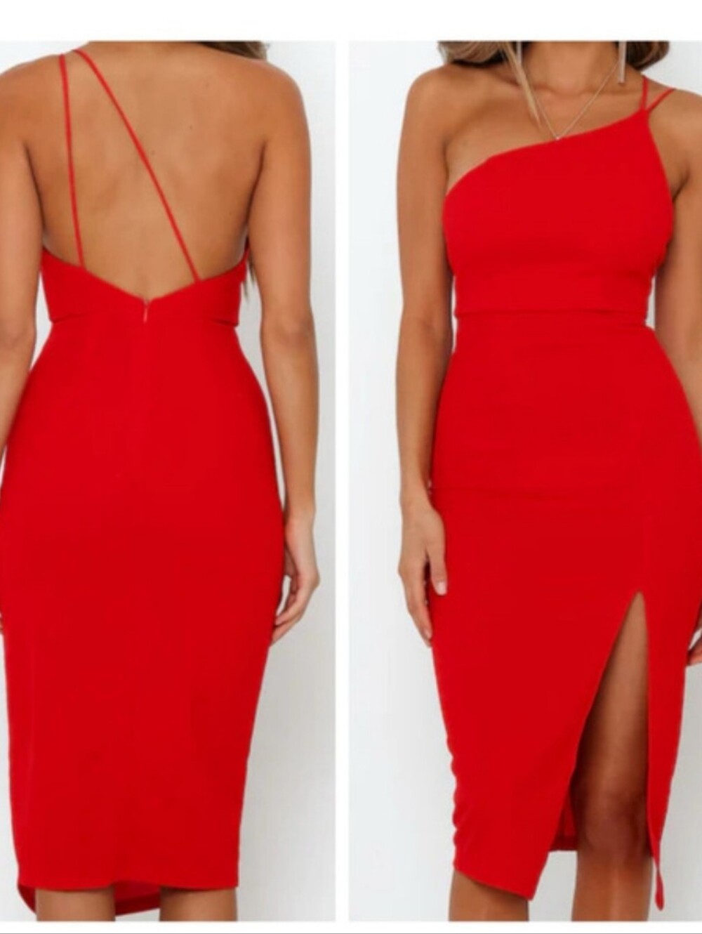 Hello Molly Taking It Back One-Shoulder Red Bodycon Dress with Side Slit